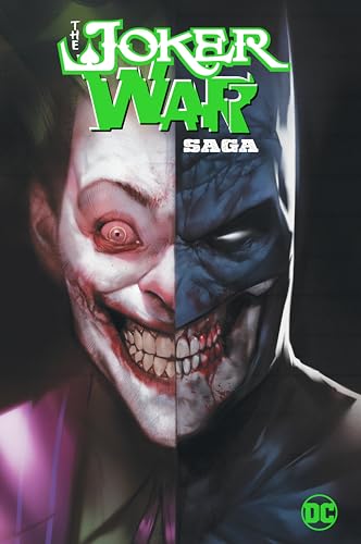 Split-screen cover of "The Joker War Saga" featuring Joker and Batman.
