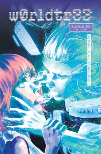 Comic book cover showing a glowing digital figure touching a woman's face.