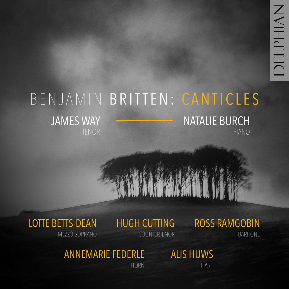CD cover for Benjamin Britten’s Canticles with a silhouetted tree landscape.