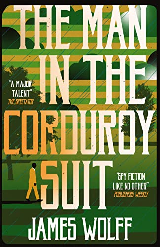 Book cover with a silhouette of a man walking against a green striped background.