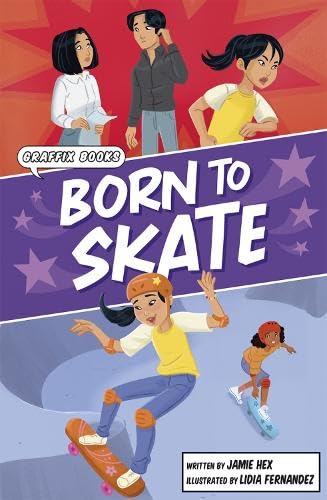 Book cover: "Born to Skate" with illustrated children skateboarding.