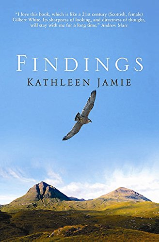 Book cover for Findings by Kathleen Jamie featuring a bird flying over mountain landscape.