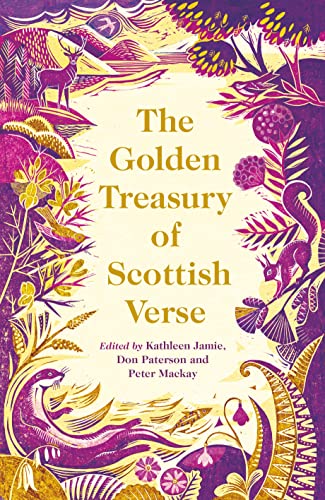 Book cover: “The Golden Treasury of Scottish Verse” with floral and animal designs.