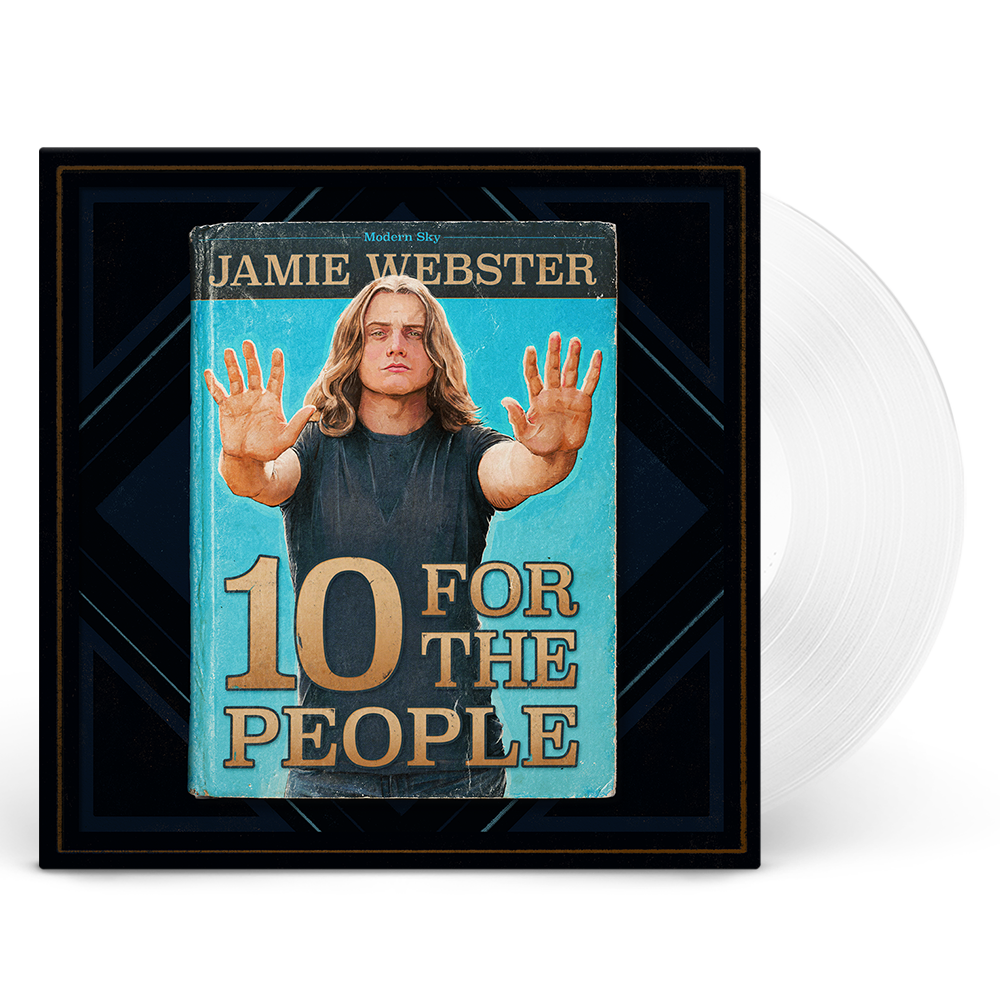 "Clear vinyl record with album cover featuring a man with long blonde hair."