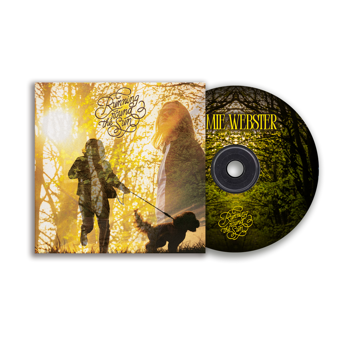 CD case for Jamie Webster’s “Running Round The Sun” with a silhouette image.