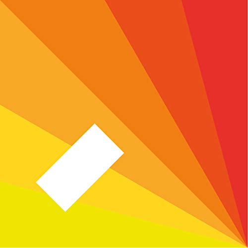Abstract album cover with radiating orange and yellow lines, white rectangle.