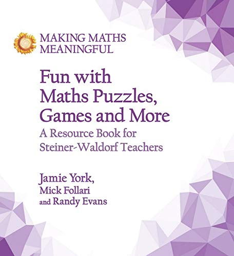 Book cover titled Fun with Maths Puzzles, Games and More with purple geometric patterns.