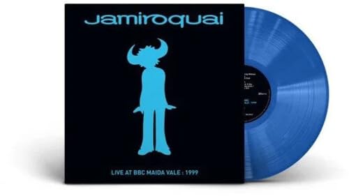 Jamiroquai vinyl record with blue album cover and record disc.