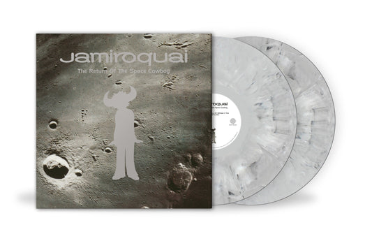 Jamiroquai The Return Of The Space Cowboy vinyl album cover and two marbled discs.