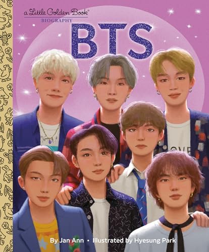 Cover of “BTS: A Little Golden Book Biography” featuring illustrated portraits of the band.