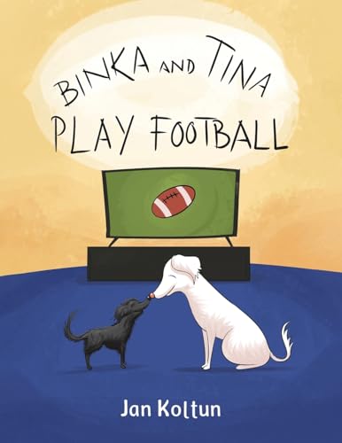 Two dogs facing each other before a television showing a football.