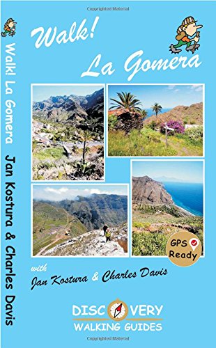 Light blue book cover with three landscape photos of La Gomera's mountains and coast.