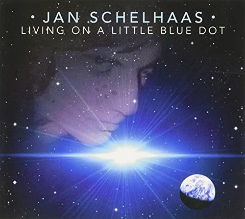 "Album cover with a hand near a glowing blue planet in space."