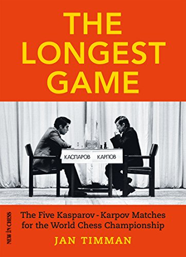 Book cover showing Kasparov and Karpov playing chess against an orange background.