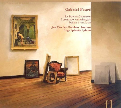"CD cover art: empty room with chair, paintings, and text in orange font."