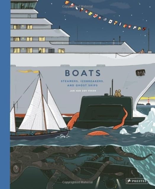 Illustrated book cover showing a large cruise ship, a sailboat, and a submarine underwater.