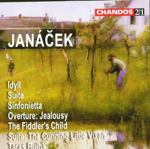 CD cover featuring a pastoral painting, the name Janáček, and a list of works.