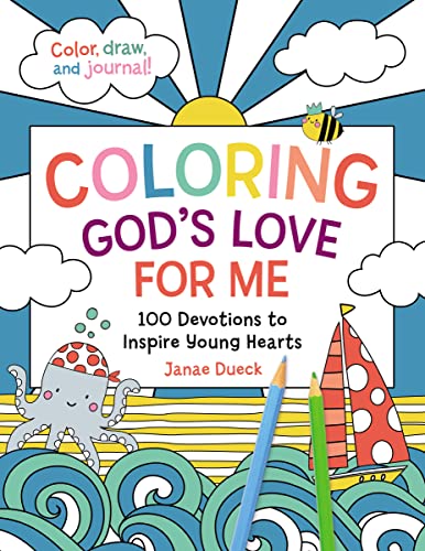 Children's coloring and devotional book with whimsical ocean and sky illustrations.