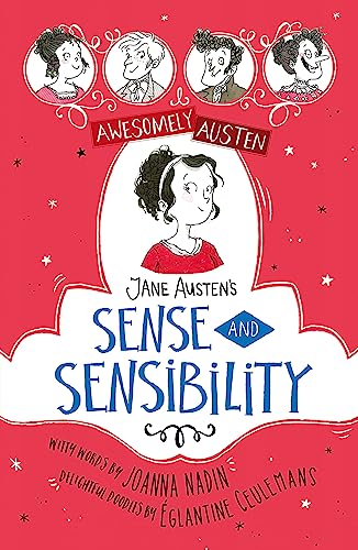 Book cover with illustrated portraits and title "Sense and Sensibility".