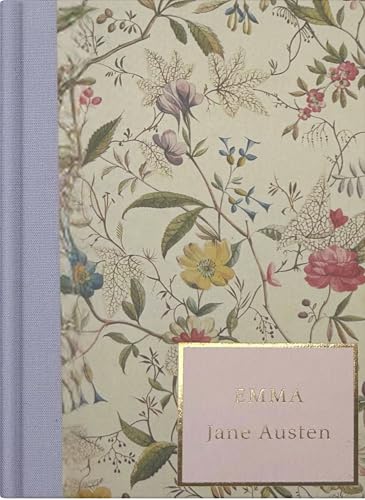 Hardcover book Emma by Jane Austen with a floral patterned cover and pink label.