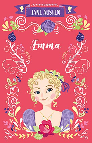 Book cover for Emma by Jane Austen featuring a blonde woman in a floral frame.