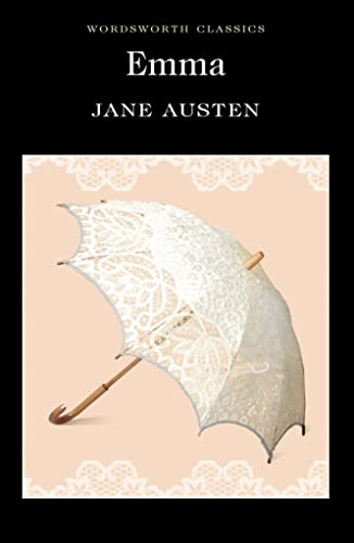 Book cover of "Emma" by Jane Austen with a lace parasol.