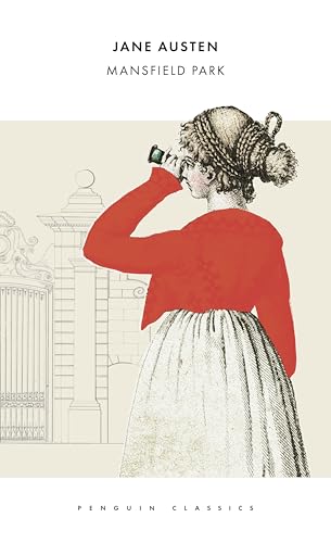 Penguin Classics edition of "Mansfield Park" with a woman looking through binoculars.