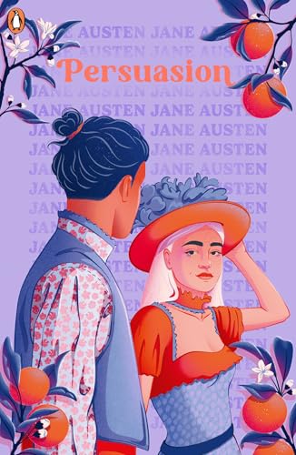 Book cover for "Persuasion" featuring illustrated couple and floral design.