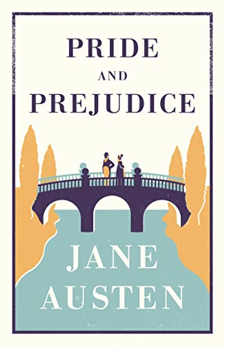 Book cover illustration of a couple standing on a bridge over a river.