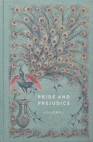 Teal journal with gold peacock feather design and "Pride and Prejudice" title.