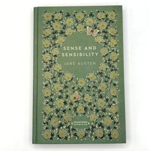 Green book cover with floral border, butterflies, and the title Sense and Sensibility.