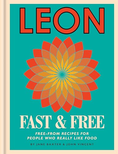 Cookbook cover with "Leon" title and a stylized orange floral design.