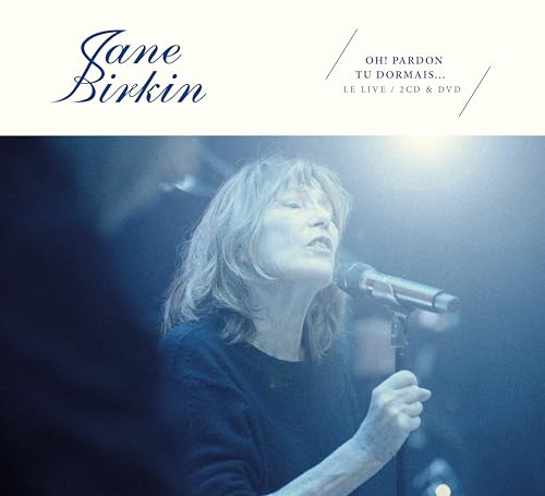 Jane Birkin singing into a microphone on stage, with album title text above.