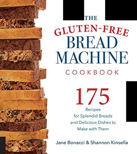 Cookbook cover with stacked bread slices and title “The Gluten-Free Bread Machine Cookbook”.