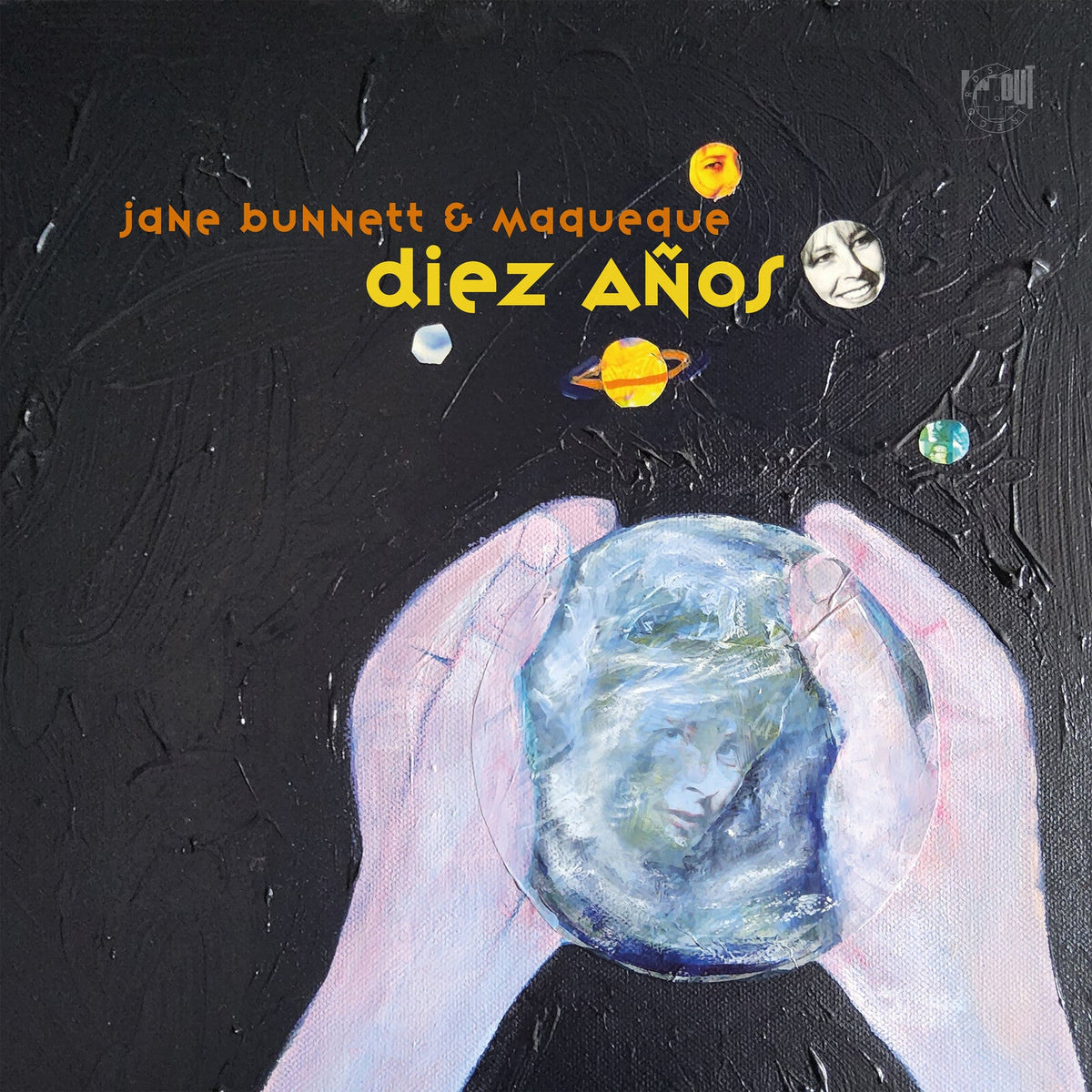 Painted album cover for Jane Bunnett & Maqueque’s “Diez Anos” featuring a crystal ball.