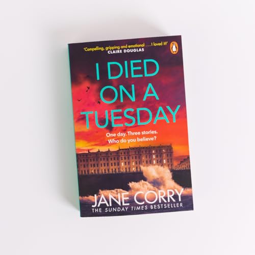 Book cover: “I Died on a Tuesday” by Jane Corry, with a stormy sky.