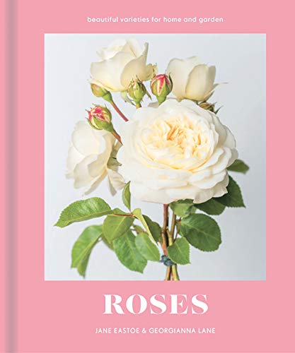 Book cover featuring white roses and buds on a pink background.