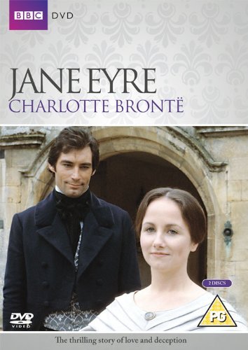 “Jane Eyre” DVD cover featuring a man and woman in period clothing.