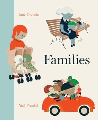 Book cover, "Families," depicting diverse illustrated people and vehicles.