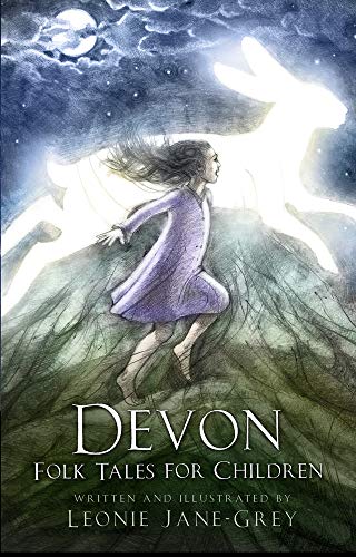 Book cover: girl running towards glowing hares under a moonlit sky.