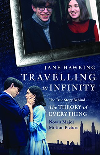 Book cover featuring Stephen and Jane Hawking, with equations and Cambridge imagery.