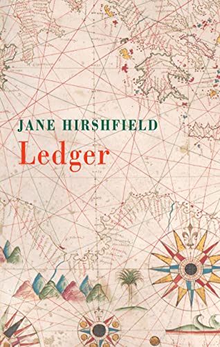 Book cover with red title "Ledger" over a nautical map background.