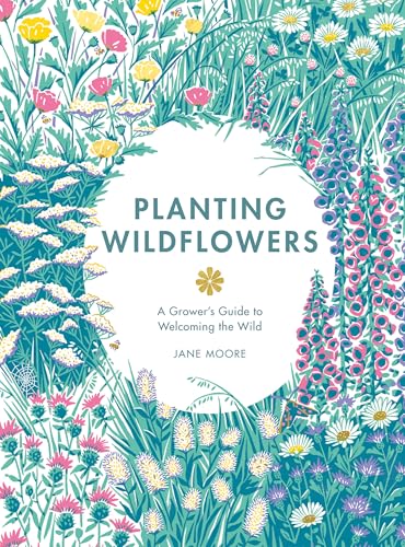Book cover with colorful wildflower illustrations and title "Planting Wildflowers".