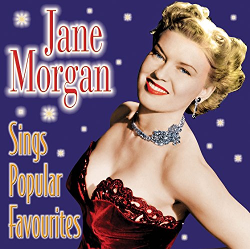 Portrait of Jane Morgan in a red velvet dress against a blue starry background.