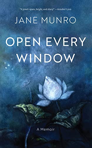 Book cover: "Open Every Window" memoir with a white water lily.