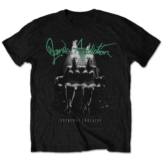 Black t-shirt with Jane's Addiction "Nothing's Shocking" album art.