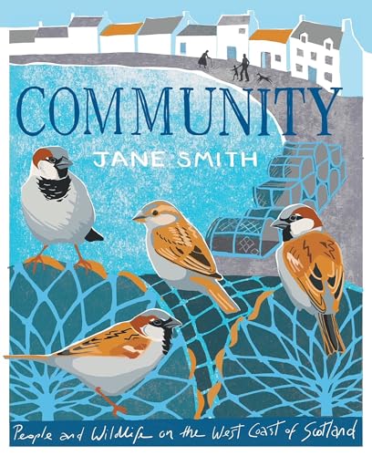 Book cover: Sparrows, coastal village, and title "Community.