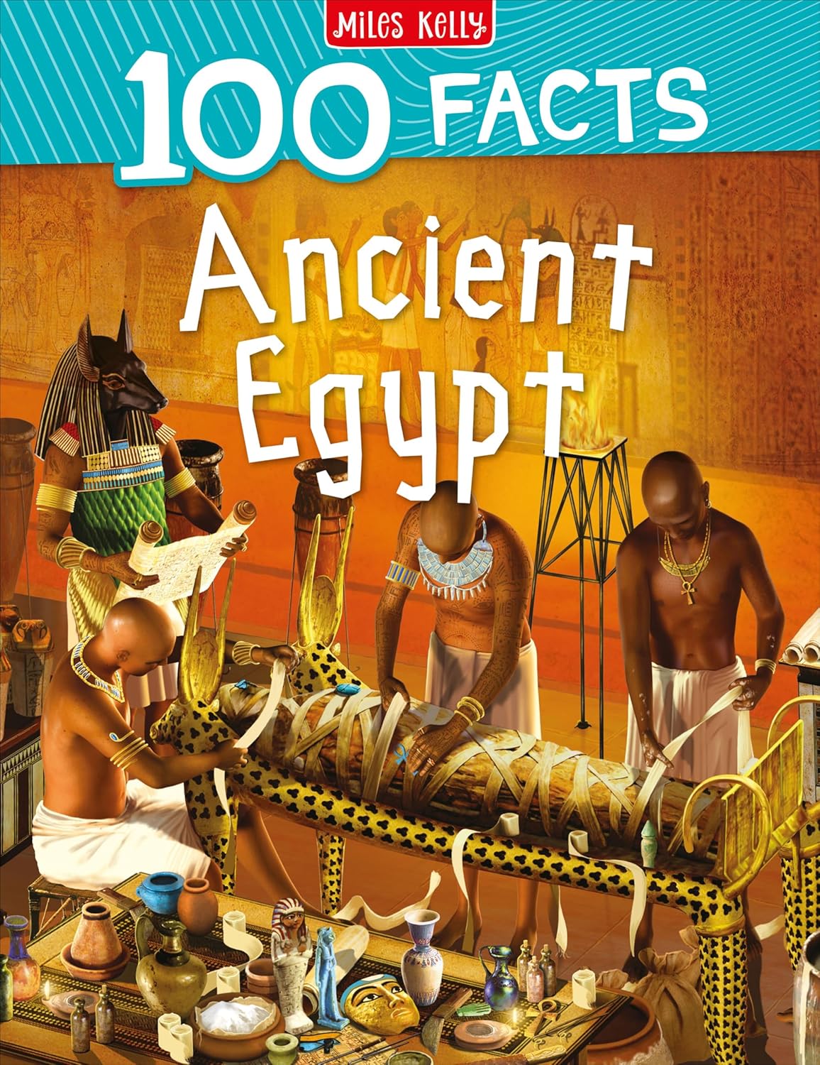 Book cover: "100 Facts Ancient Egypt" with illustrations of Egyptian figures.