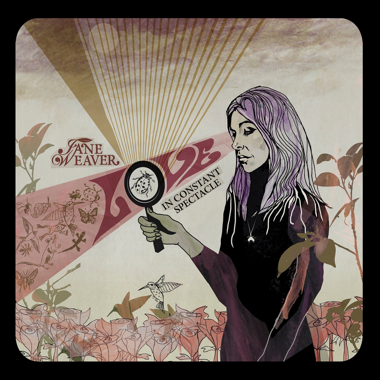 Vinyl album cover for Jane Weaver’s “Love in Constant Spectacle” with illustrated artwork.