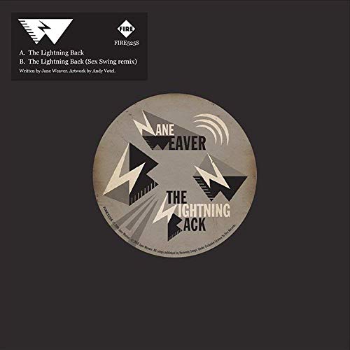 Jane Weaver’s “The Lightning Back” 7-inch vinyl record label, abstract lightning design.